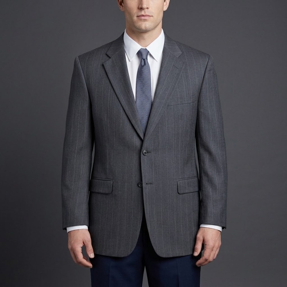 Stafford 4218-4 Pinstripe Suit Jacket Blazer Mens 42L Grey Wool EUC